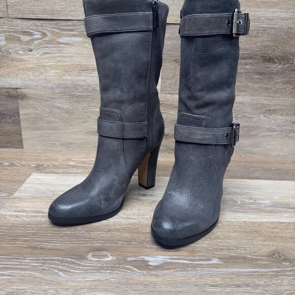 Vince Camuto Callison Gray Leather Heeled Boots Women's Size 8 - Picture 1 of 7